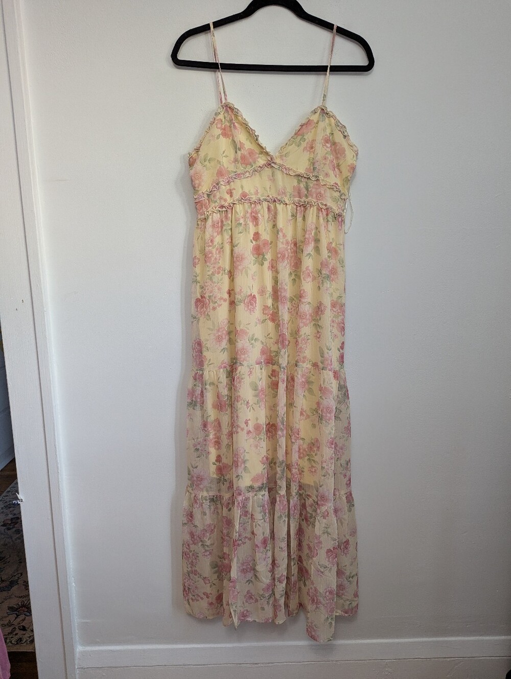 Altar'd State Kezia Floral Maxi Dress Pink And Yellow Pastel Tiered Size L - Picture 3 of 9